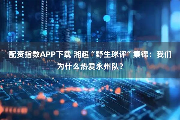配资指数APP下载 湘超“野生球评”集锦：我们为什么热爱永州队？