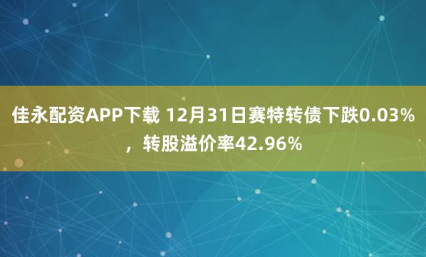 佳永配资APP下载 12月31日赛特转债下跌0.03%，转股溢价率42.96%